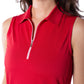 RED/LIGHT PINK SLEEVELESS ZIP CONTRAST POLO