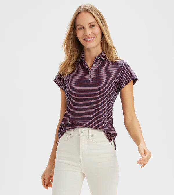 Short Sleeve Cotton Polo - Navy Breton Red