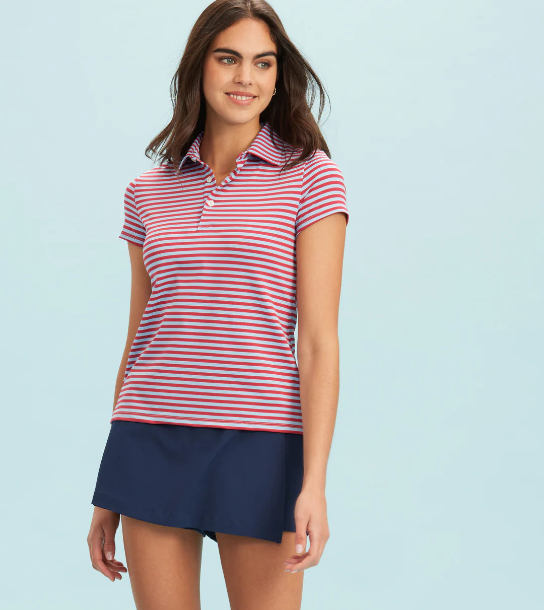 Stripe Performance Polo - Cerulean Raspberry