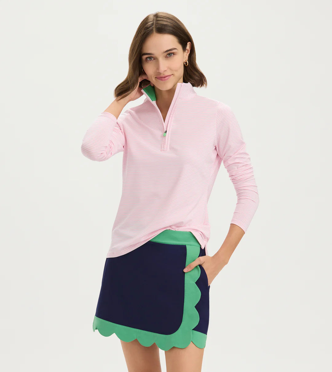 Striped 1/4 Zip - Pink Greenbriar
