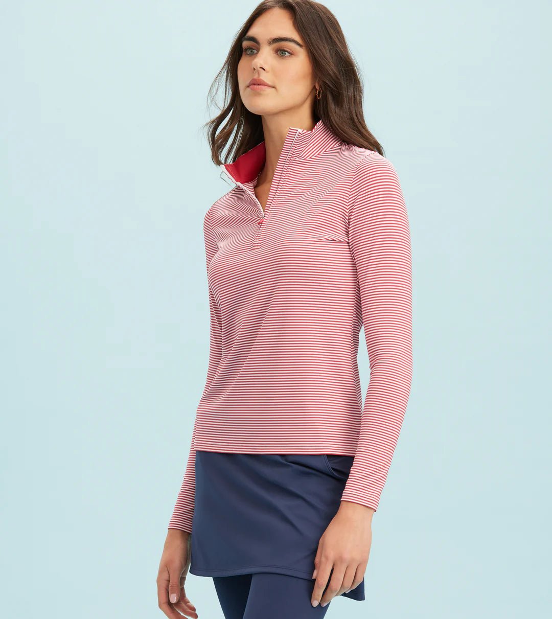 Striped 1/4 Zip - Raspberry White