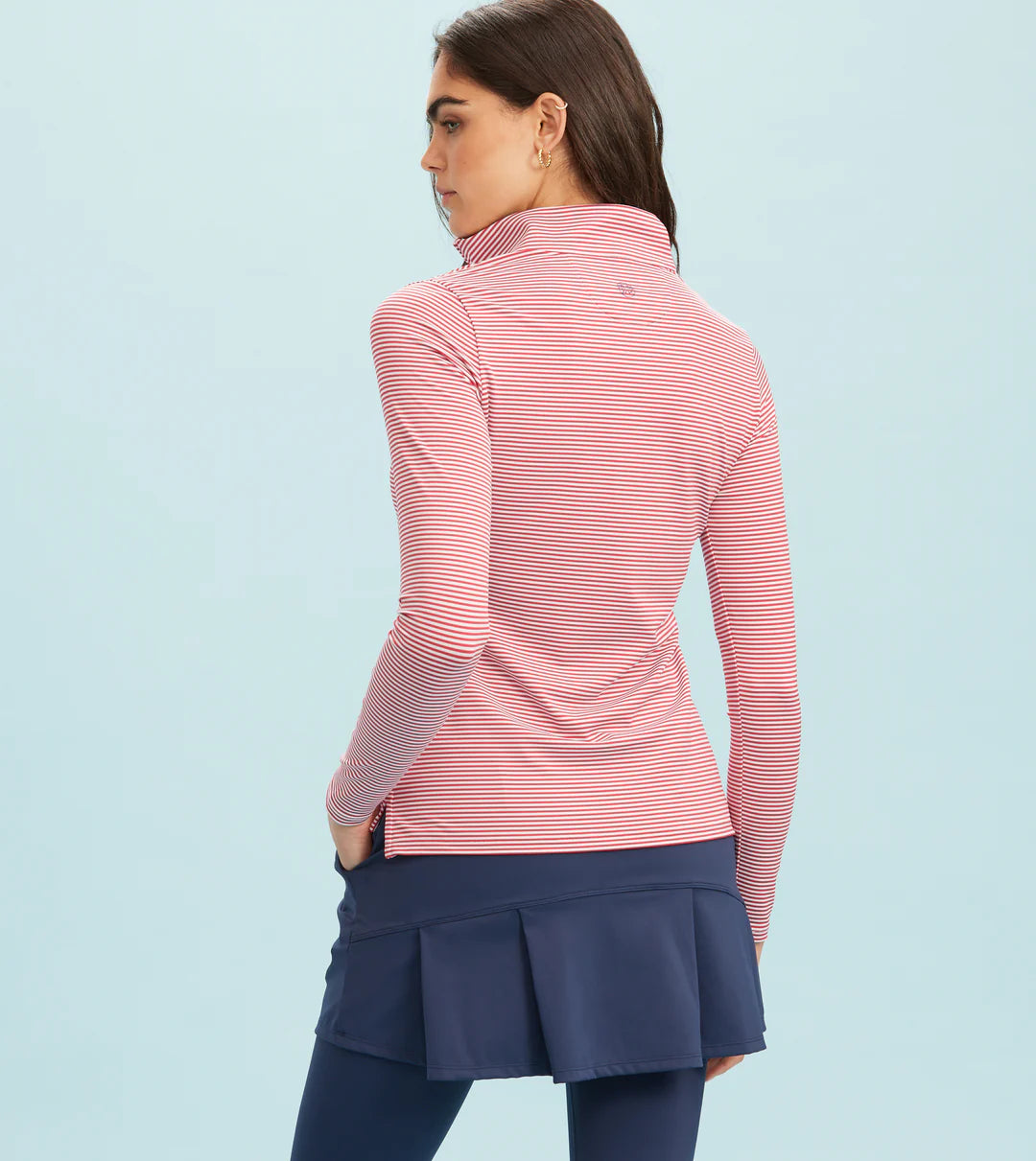 Striped 1/4 Zip - Raspberry White