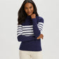 Striped Cotton Mock Neck Sweater