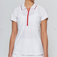 Mesh Zip Performance Polo in White with Red Trim