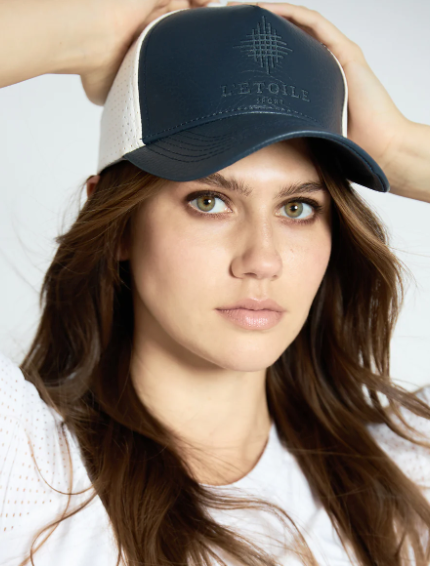 The Perforated Leather Hat in Navy and White