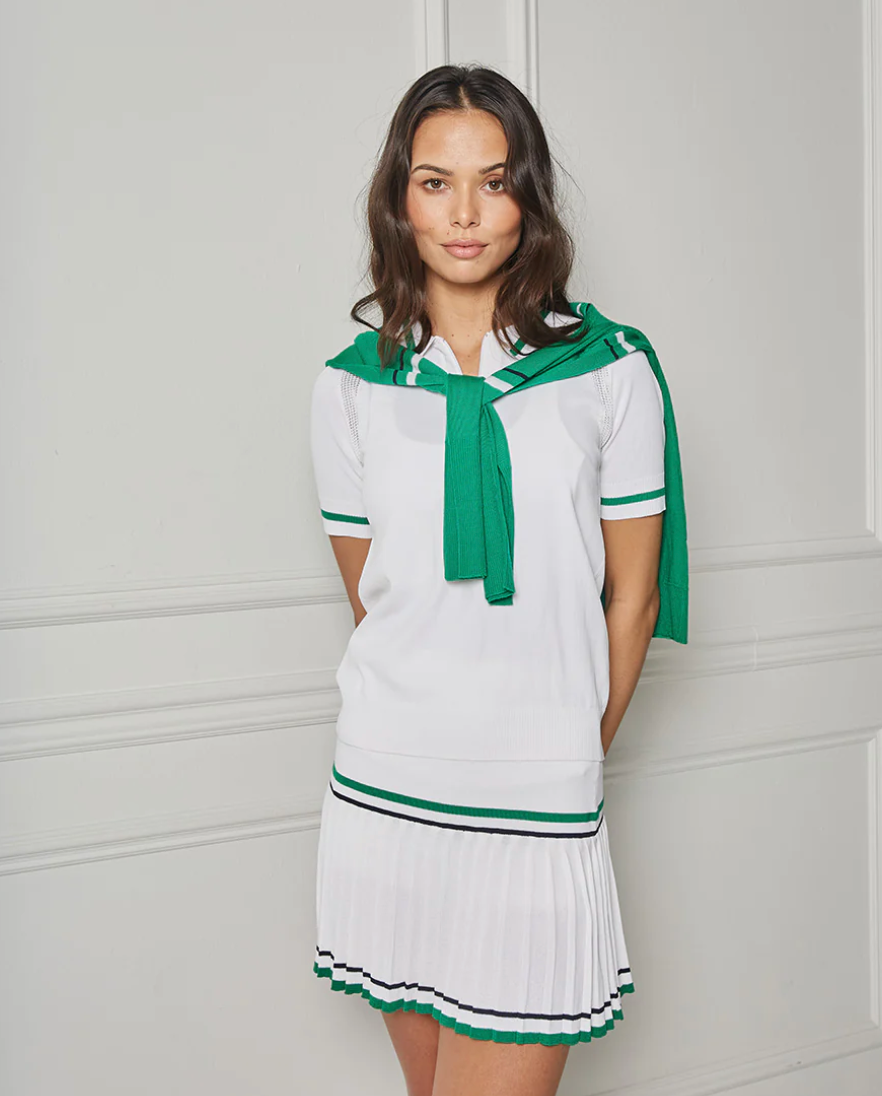 Knife Pleat Knit Skirt White with Green