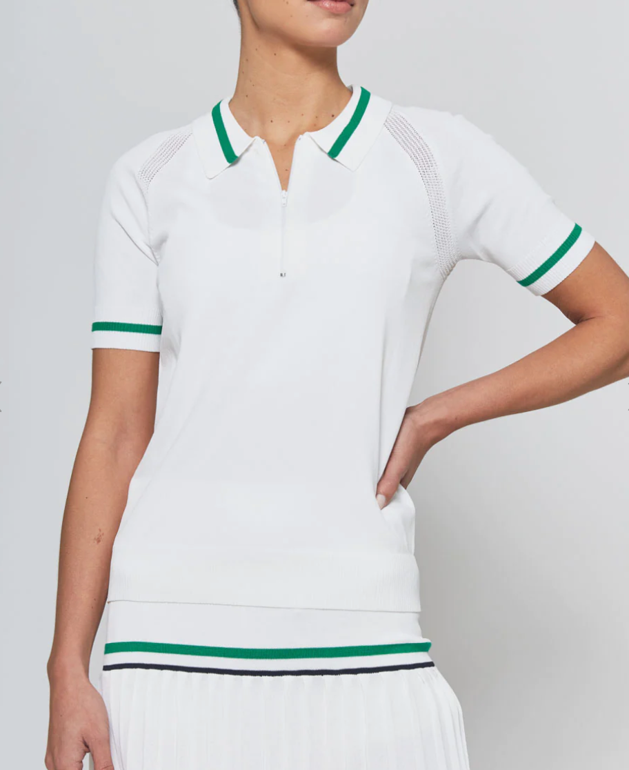 Jersey Polo in White with Green Trim