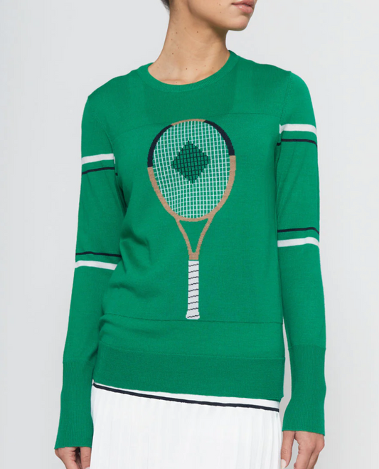 Racquet Sweater in Green with White and Navy