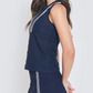 Zip Front Tank in Navy with White and Navy Trim