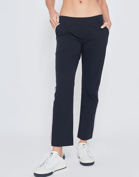 Striped Golf Pant in Navy with White & Red Trim