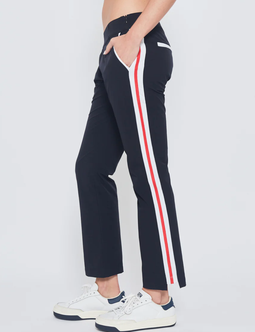 Striped Golf Pant in Navy with White & Red Trim