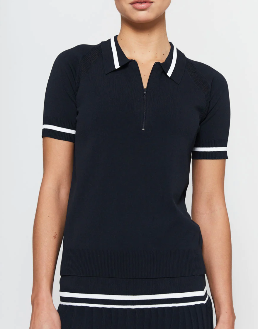 Jersey Polo in Navy with White Trim