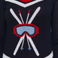 Mock Neck Ski Sweater in Navy with Red & White