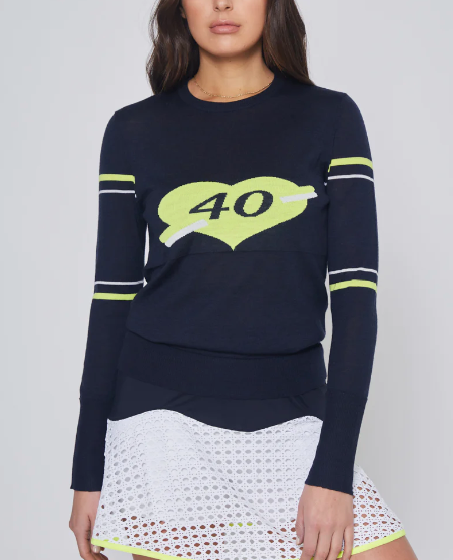 The 40-Love Knit in Navy with White & Yellow Trim