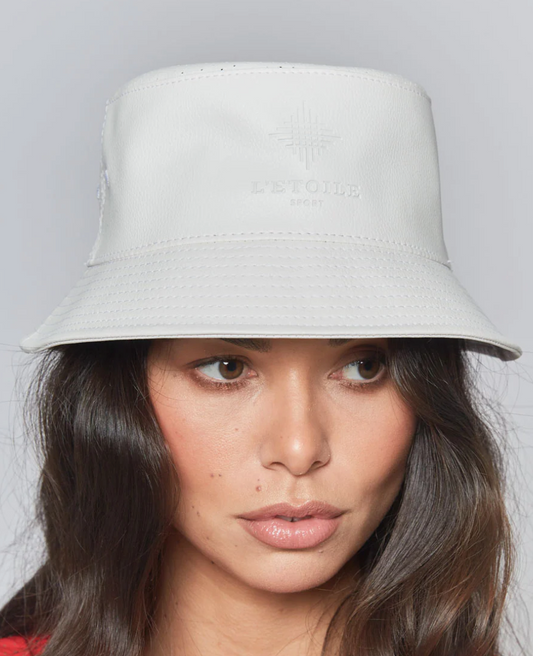 L'Etoile Perforated Vegan Leather Bucket Hat in White