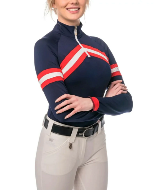 1/4 Zip Long Sleeve - Navy/Red/White