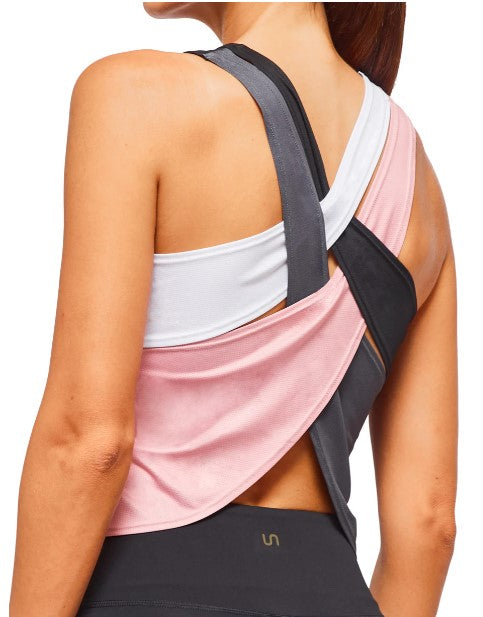 Crisscross Sleeveless Top - Black/Dusty Rose/Pewter