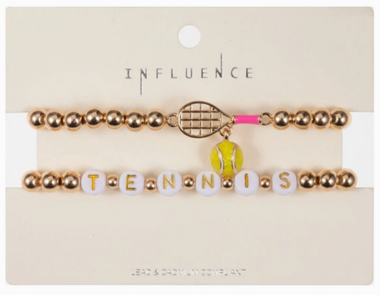 Pink Gameday Tennis Shape Enamel Stretch Bracelet (Set of 2)