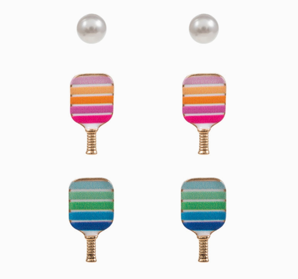 Pickleball Enamel Print Post Earrings (Set of 3)