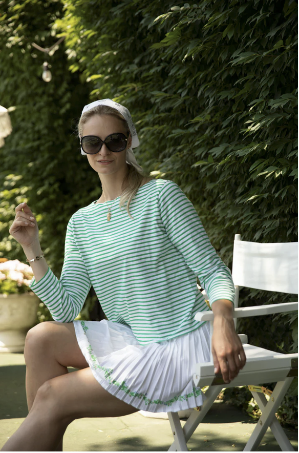 Heritage Tee Shirt - Bright White with Kelly Green Trim