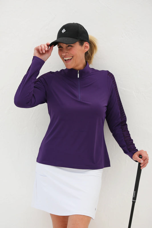 Aubergine - Women's Sheer Long Sleeve Golf Shirt (Ladder Design)