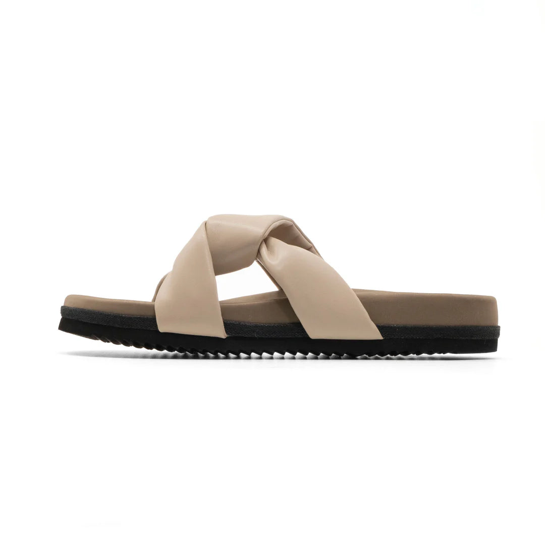 SIDE SLIP SANDAL VEGAN LEATHER - CREAM