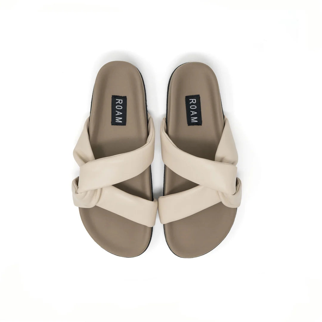 SIDE SLIP SANDAL VEGAN LEATHER - CREAM