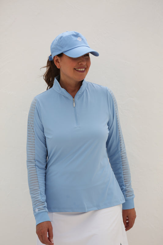 Sky - Women's Sheer Long Sleeve Golf Shirt (Ladder Design)