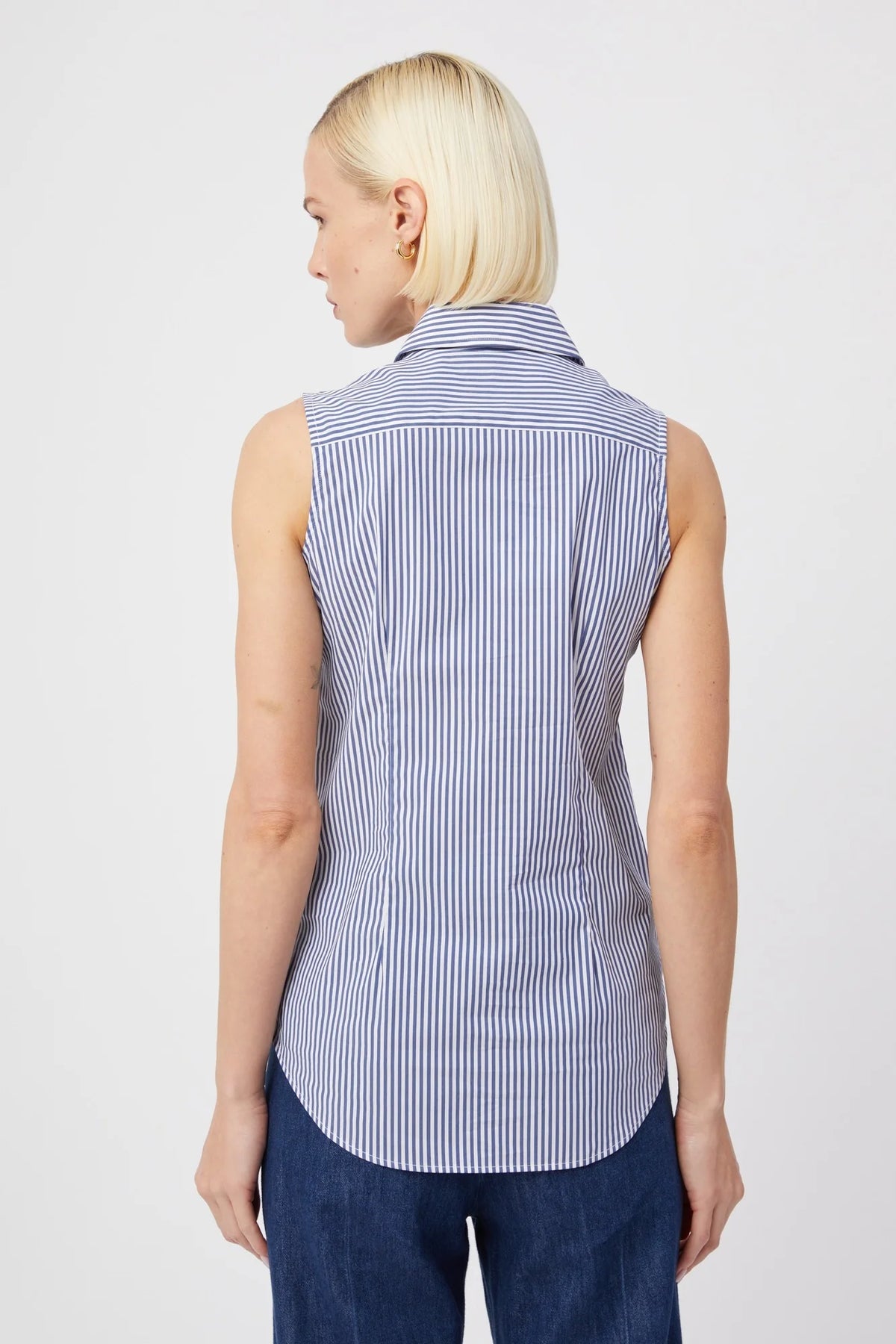 The Sleeveless Shirt - Blue and White Stripe