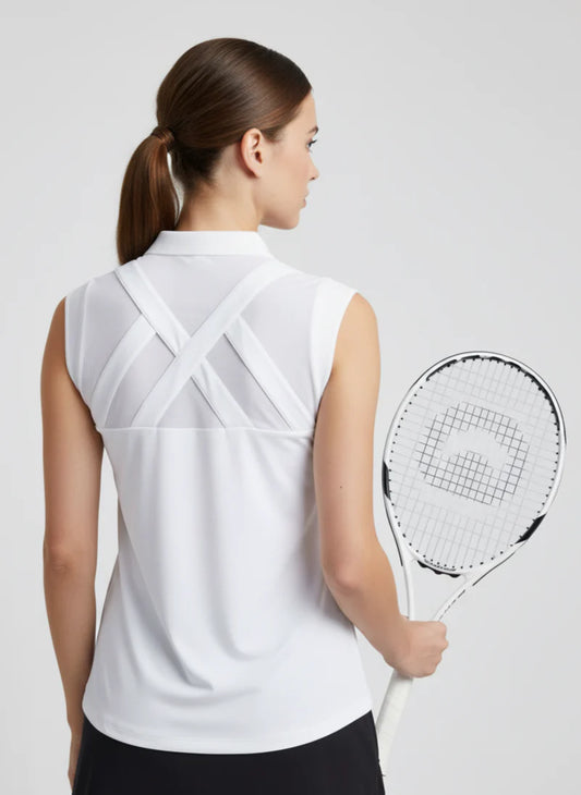 Susanna Polo in White – Luxury Sleeveless Polo- Golf, Tennis, Pickleball