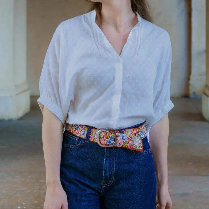Teaberry Embroidered Wool Belt