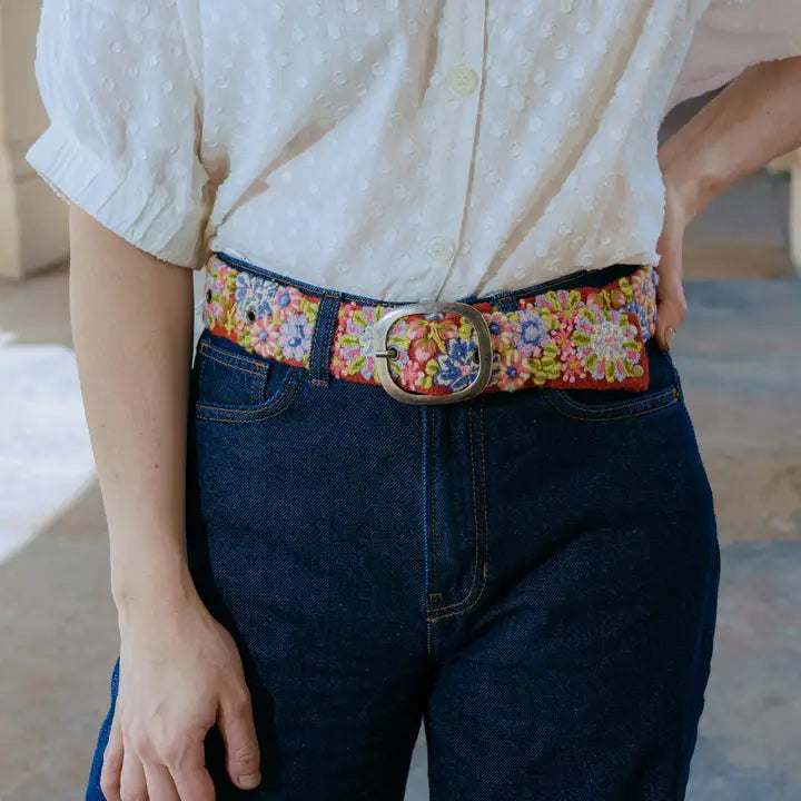 Teaberry Embroidered Wool Belt
