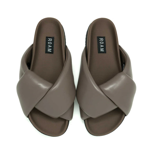 FOLDY PUFFY SANDALS WITH VEGAN LEATHER - TAUPE