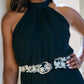 Two-Tone Embroidered Wool Belt - Black/Cream