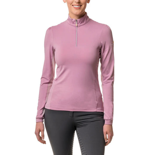 1/4 Zip Long Sleeve Shirred Shoulder - Lilac