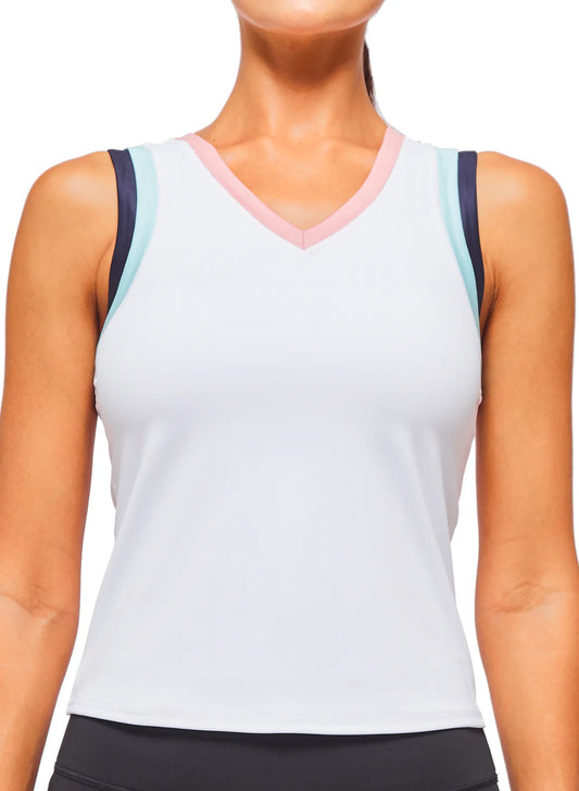 Baseline V-Neck Top by Urban Savage - White/Cool Multi