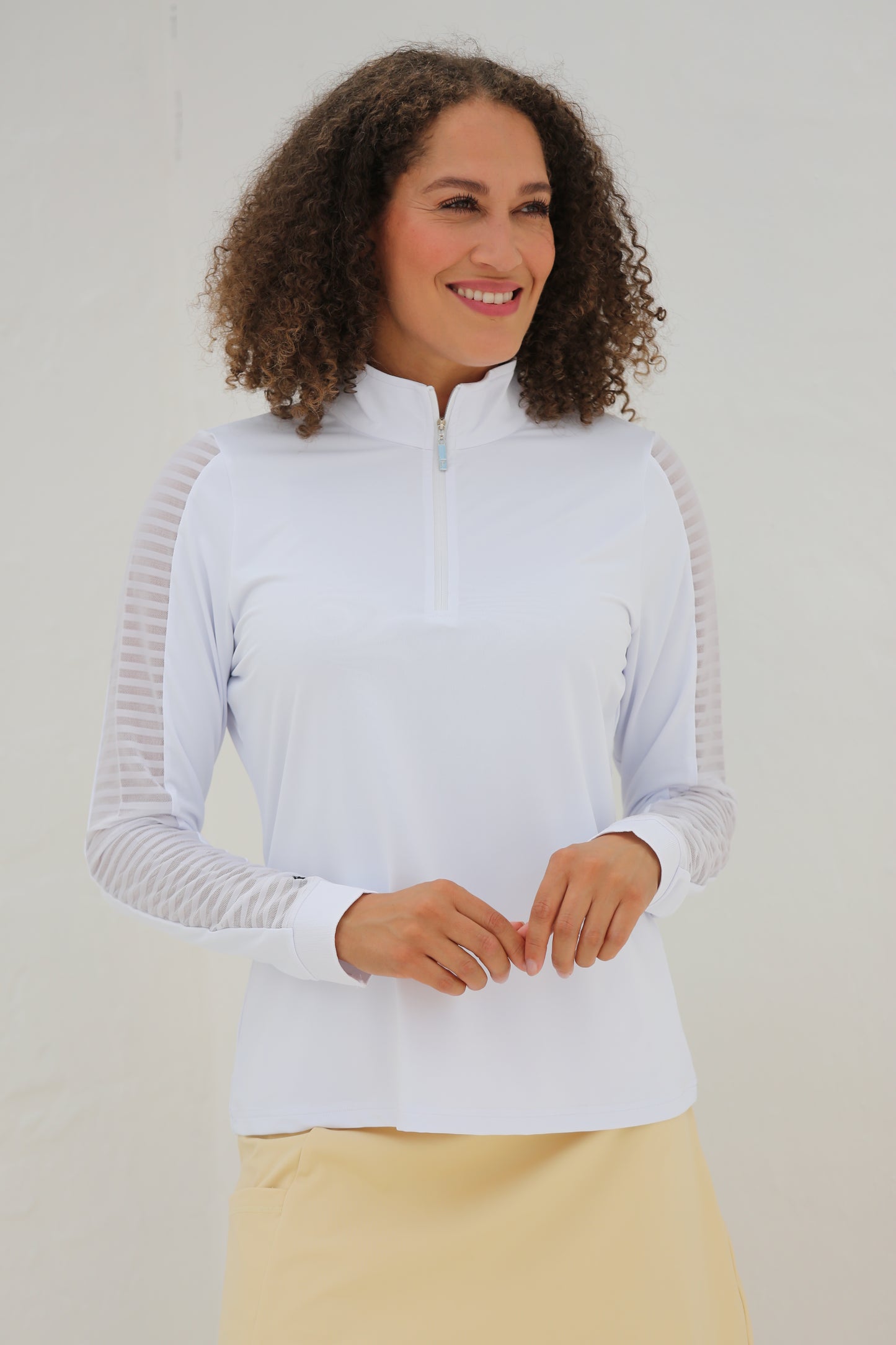 Aqua - Women's Sheer Long Sleeve Golf Shirt (Ladder Design)