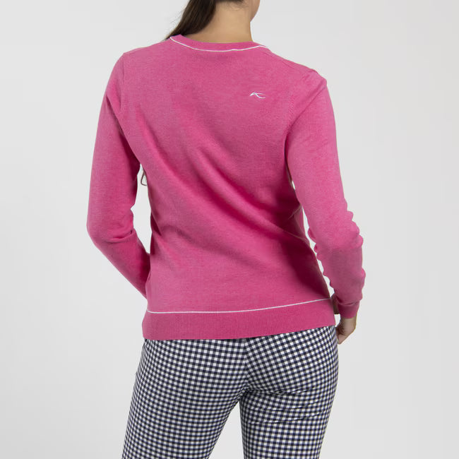 Women's Kicki V-Neck Sweater - Peony/White