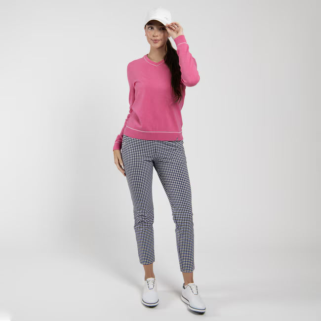 Women's Kicki V-Neck Sweater - Peony/White