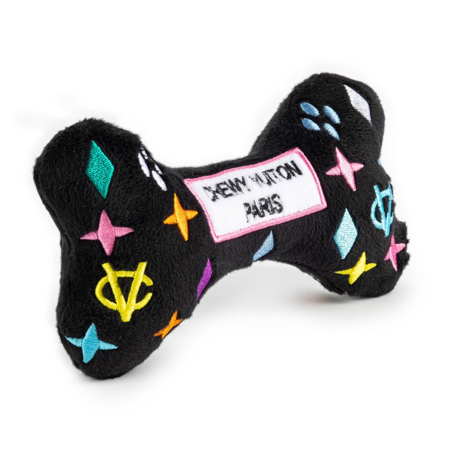 Haute Diggity Dog - Black Monogram Chewy Vuiton Bone Squeaker Dog Toy: Large