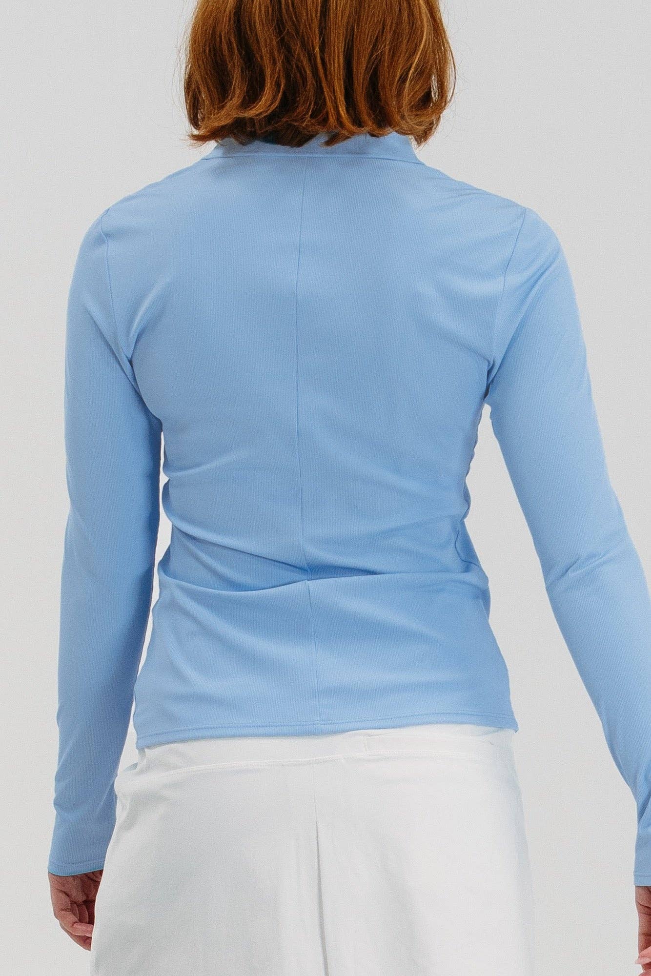 Foray Golf - Rib LS V-Neck Polo: Light Blue / L