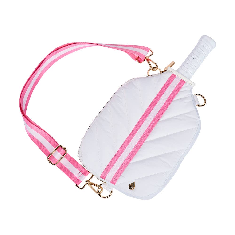 WanderFull - Pickleball HydroSling Bag with Removable Racquet Cover- White Ripstop with Stripe