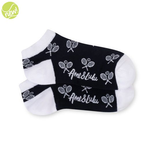 Ame & Lulu Navy Racquets Meet Your Match Socks