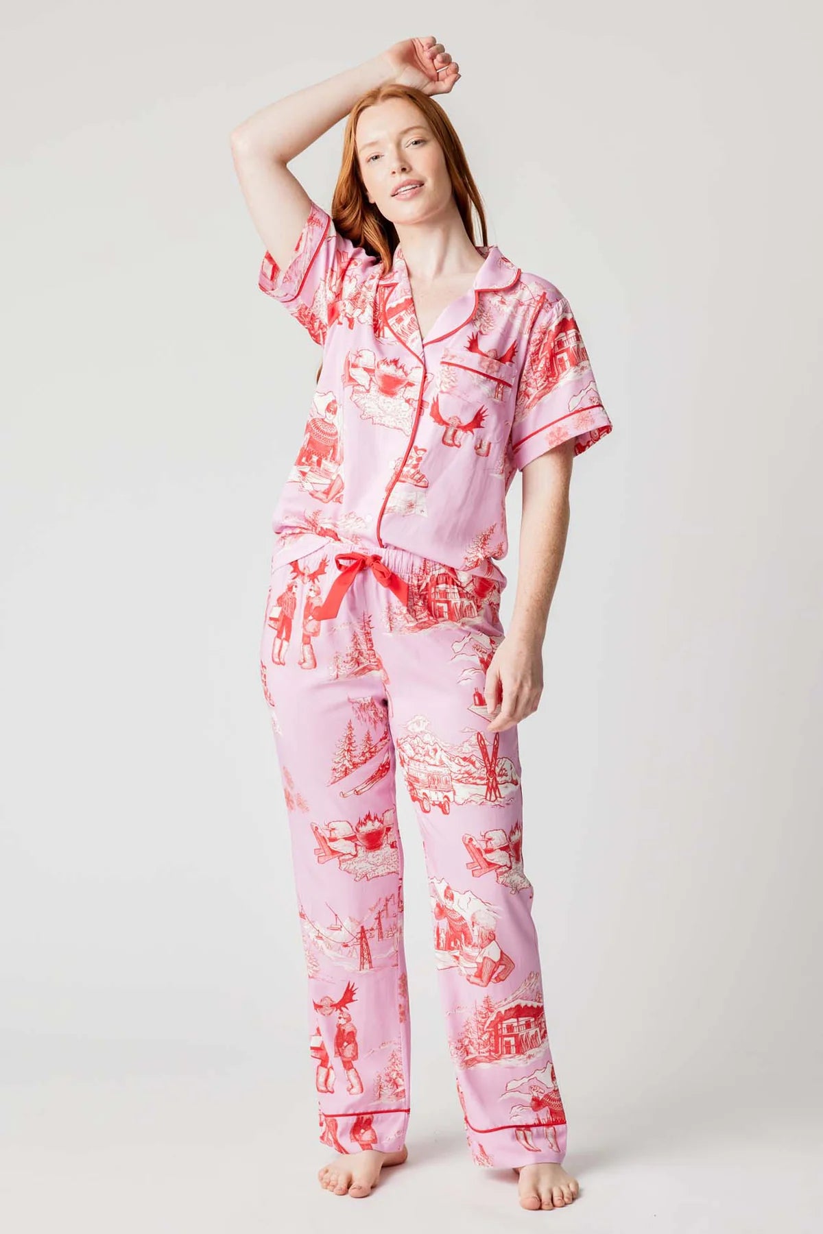 Après Ski Toile Pajama Pants Set - Lilac Cranberry