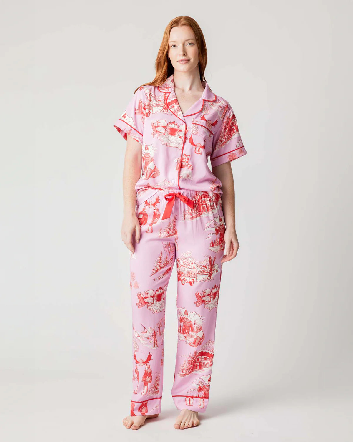 Après Ski Toile Pajama Pants Set - Lilac Cranberry