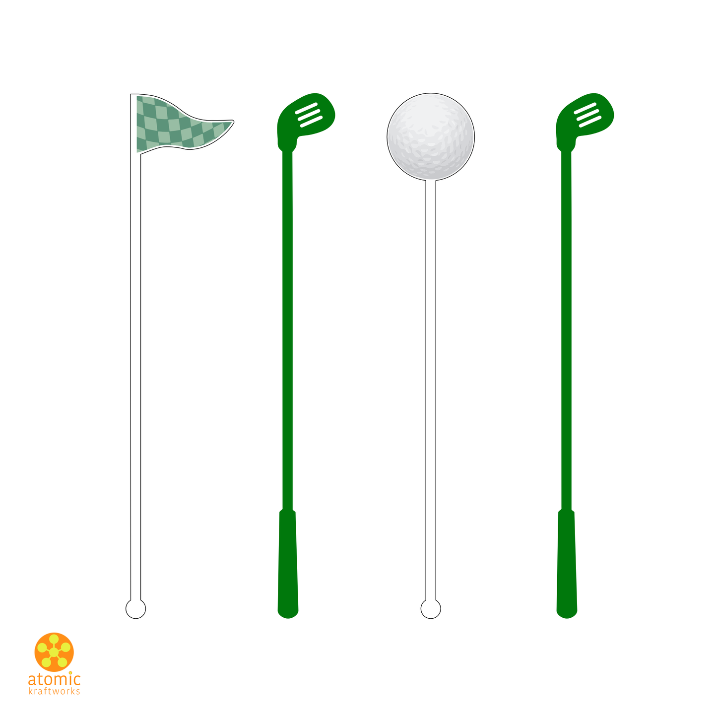 Atomic Kraftworks - Golf Mixed Acrylic Drink Stirrer Set
