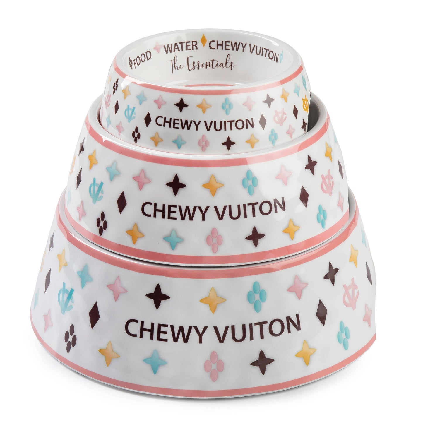 Haute Diggity Dog - White Chewy Vuiton Dog Bowl - 3 Sizes!! Dog Food Bowl: Small