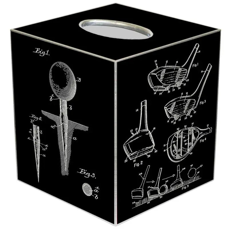 Black Antique Golf Patent Tissue Box Cover