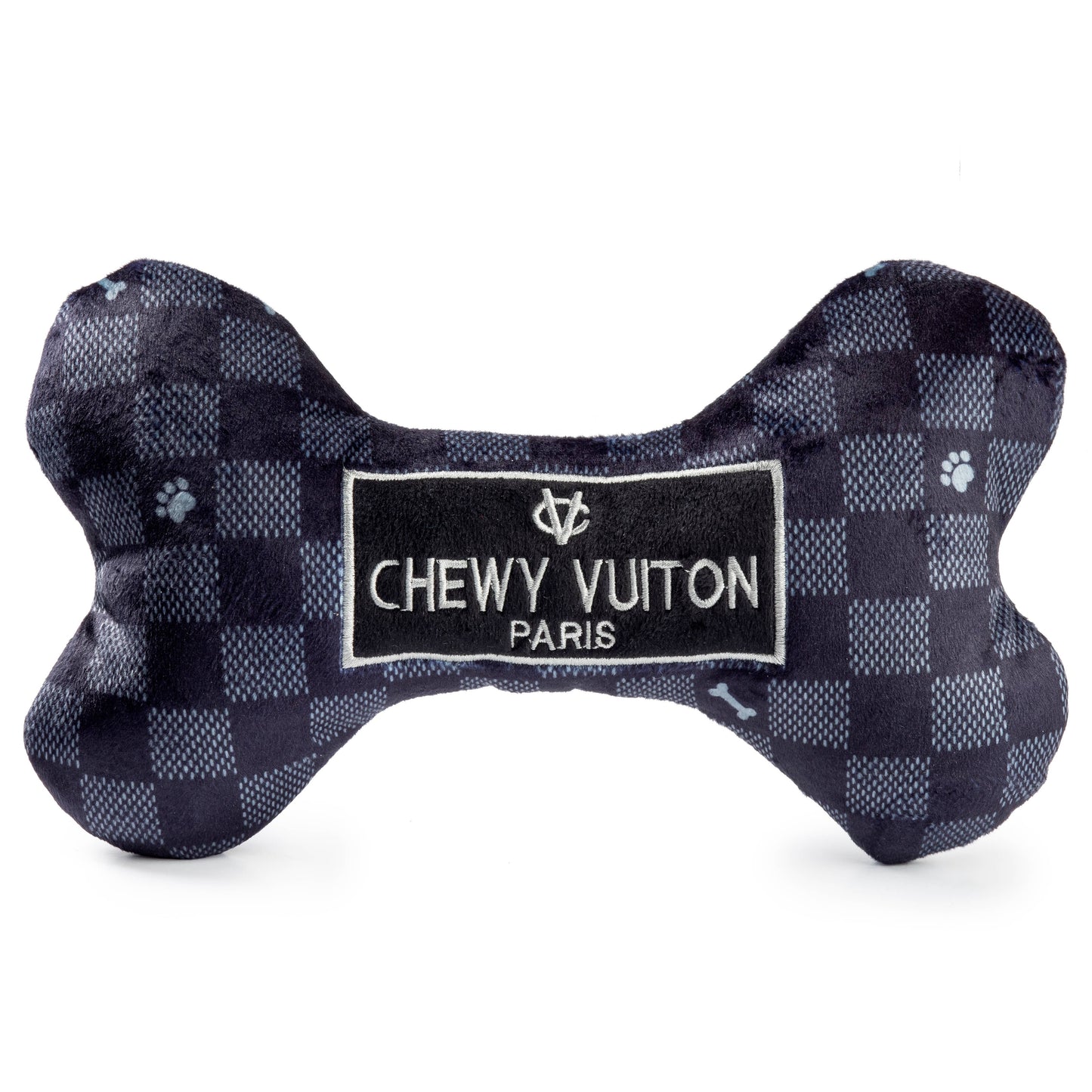 Haute Diggity Dog - Black Checker Chewy Vuiton Bone Squeaker Dog Toy