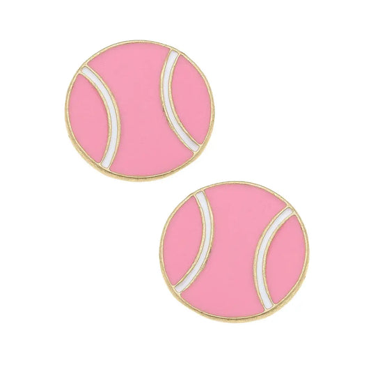 Margaret Enamel Tennis Ball Stud Earrings in Light Pink